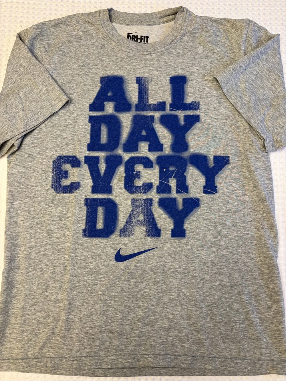 NIKE Medium Gray Short Sleeve Dri-FIT Graphic T-Shirt Blue 'ALL DAY EVERY DAY'
